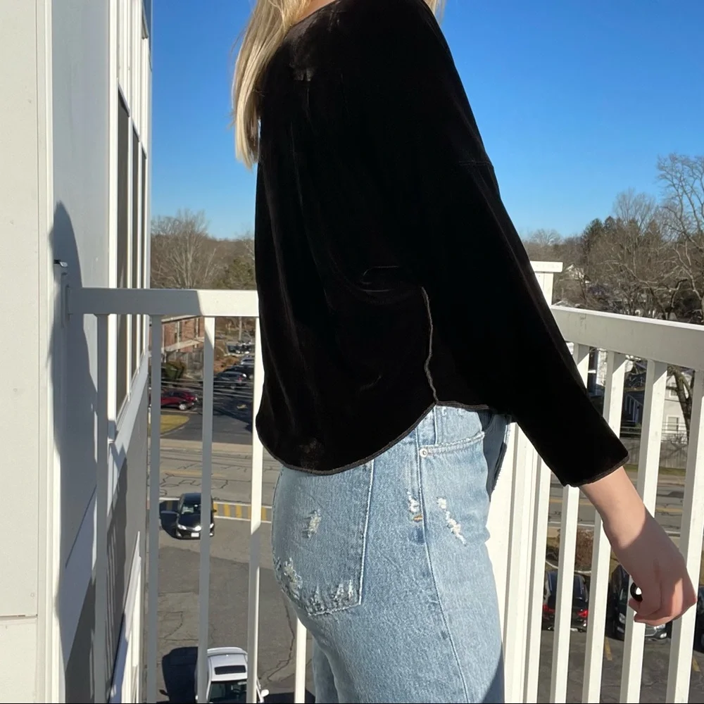 Zoran Velvet Top Vintage Silk Chocolate Brown Dolman Sleeve Boatneck Blouse - Picture 2 of 9